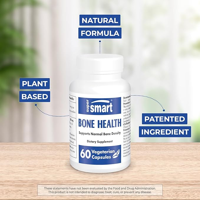 SuperSmart - Bone Health Supplement (100% Plant Based & Patented) - Strong Bones & Bone Density Supplement | Non-GMO & Gluten Free - 60 Vegetarian Capsules