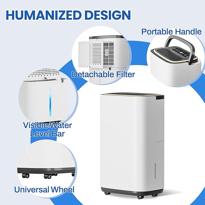 2500 Sq.Ft Dehumidifier for Basement with Drain Hose, 30 Pint Large Best Compressor Dehumidifiers for Home or Garage, Continuous Dehumidifying Features Humidity Display, 24H Timer and Child Lock