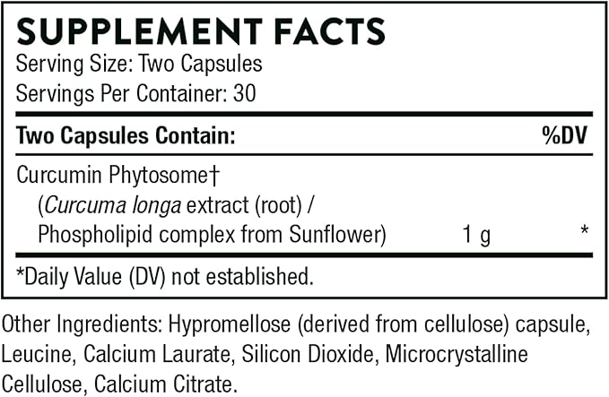 THORNE - Curcumin Phytosome 1000 mg (Meriva) - Clinically Studied, High Absorption - Supports Healthy Inflammatory Response in Joints, Muscles, GI Tract, Liver, and Brain* - 60 Capsules - 30 Servings