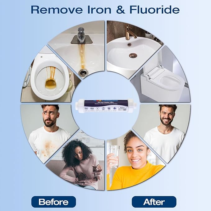 H&G lifestyles Iron RV Water Filter Camping, RV Inline Water Filter for RV Hose, Reduce Iron Fluoride Manganese Improve Water Taste for Drinking Water, 3/4" GHT, Ideal for Campers, Marine, Boats