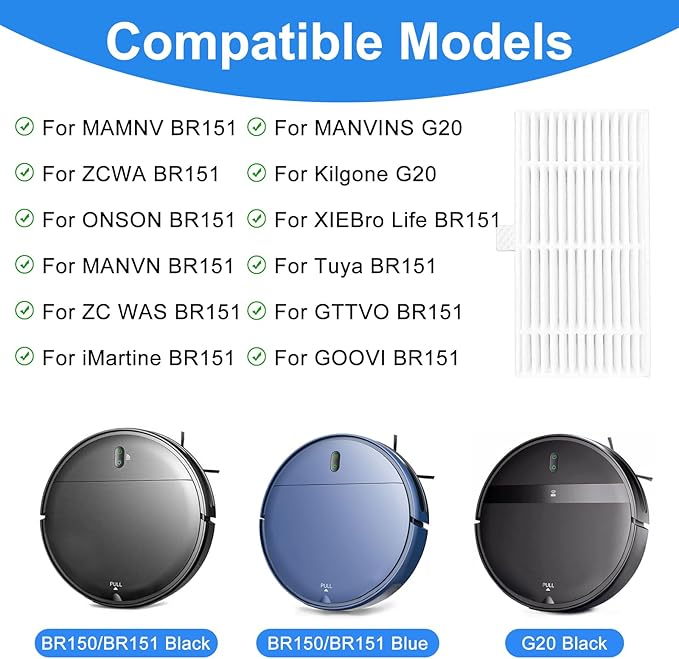 Filters For MAMNV BR150/BR151 For ZCWA BR150/BR151 For ONSON BR150/BR151 For GTTVO BR150/BR151 Robot Vacuum Cleaner, Vacuum Cleaner Filters Replacement Kits(10PCS)