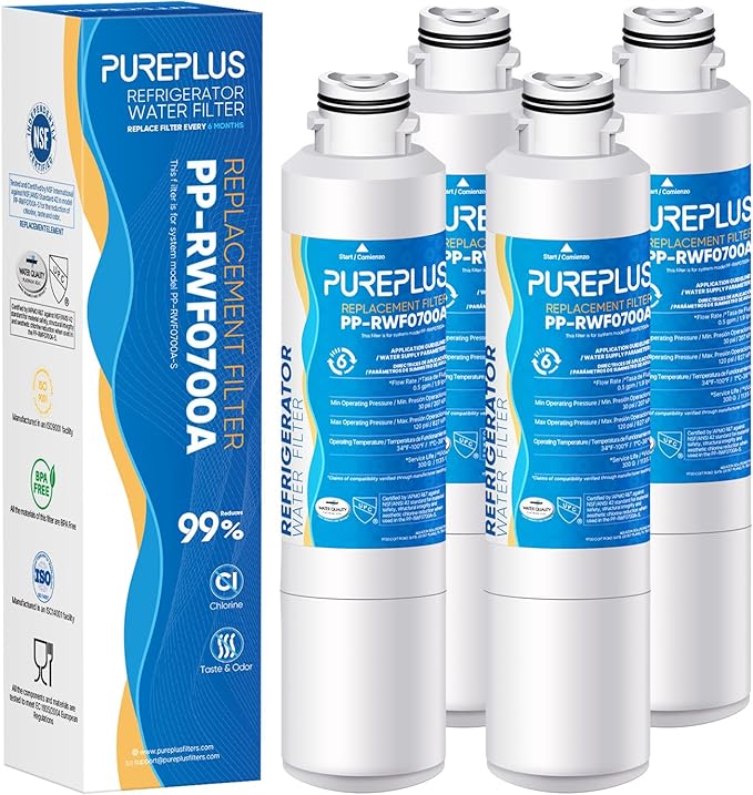 PUREPLUS DA29-00020B Replacement for Samsung DA29-00020A/B, DA29-00020B-1, RF28HMEDBSR, RF263BEAESR, RFG297HDRS, HAF-CIN/EXP, RF4287HARS, RF28HFEDBSR, 469101, RWF0700A Refrigerator Water Filter, 4PACK