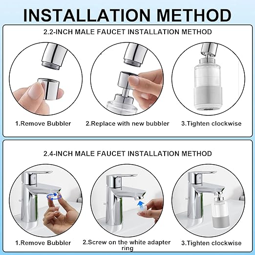 Longlasting Sink Faucet Water Filter Water Filter for Sink Faucet 360 ° Rotating Dual Function Sprayer Modes Faucet for Home Bathroom and Kitchen Faucet Extender (8pcs Extra Filter)