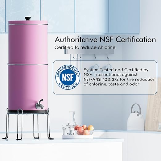 Purewell 3-Stage 0.01μm Ultra-Filtration Gravity Water Filter System, NSF/ANSI 42&372 Certification, 304 Stainless Steel Countertop System with 2 Filters and Stand, Reduce 99% Chlorine, 2.25G, PW-OB