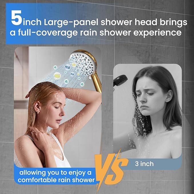 Filtered Shower Head with Handheld,7 Spray Settings High Pressure Showerhead Built in Power Wash to Clean Tub, Tile & Pet, Showerhead with Filters for Hard Water - Remove Chlorine, (gold)