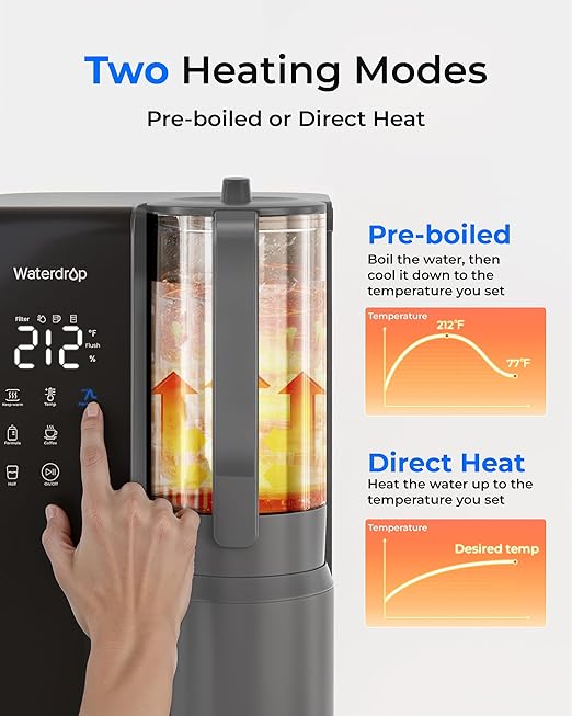 Waterdrop WD-M1 Reverse Osmosis Water Filter Countertop, Hot Water Countertop Reverse Osmosis System, 7 Temperature Options, 6 Stage Purification, 3:1 Pure to Drain, No Installation, Gray