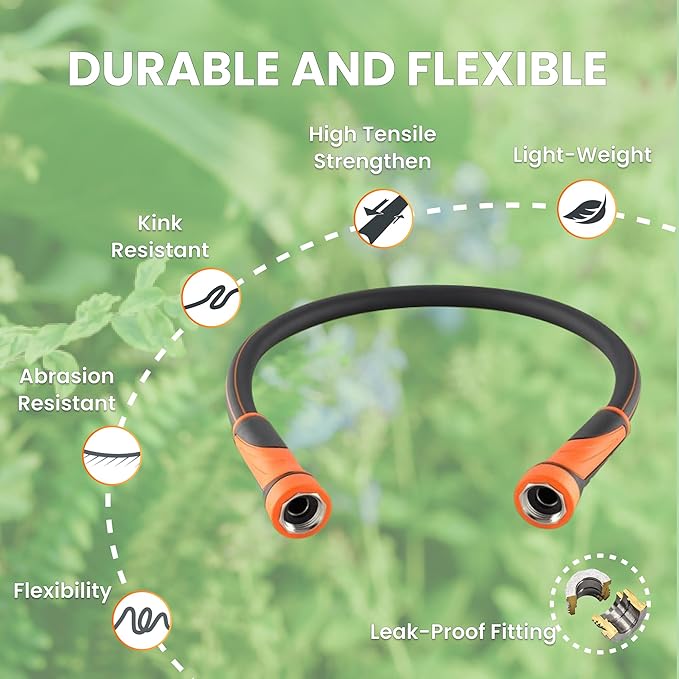 Giraffe Tools Garden Leader Hose 5ft x 5/8", Short Water Hose Heavy Duty, Flexible, Lightweight Hybrid Hose with Swivel Handle, Double Female Fittings, Burst 600 PSI