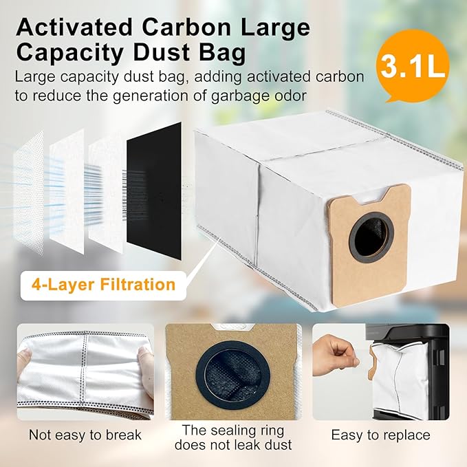 22 Pack Accessories Compatible with Eufy Omni C20 Robotic Vacuum Cleaner Accessory,1 Main Brush, 4 Sweeping Brushes,4 HEPA Filters,5 Dust Bags(Activated Carbon),6 Mop Pads