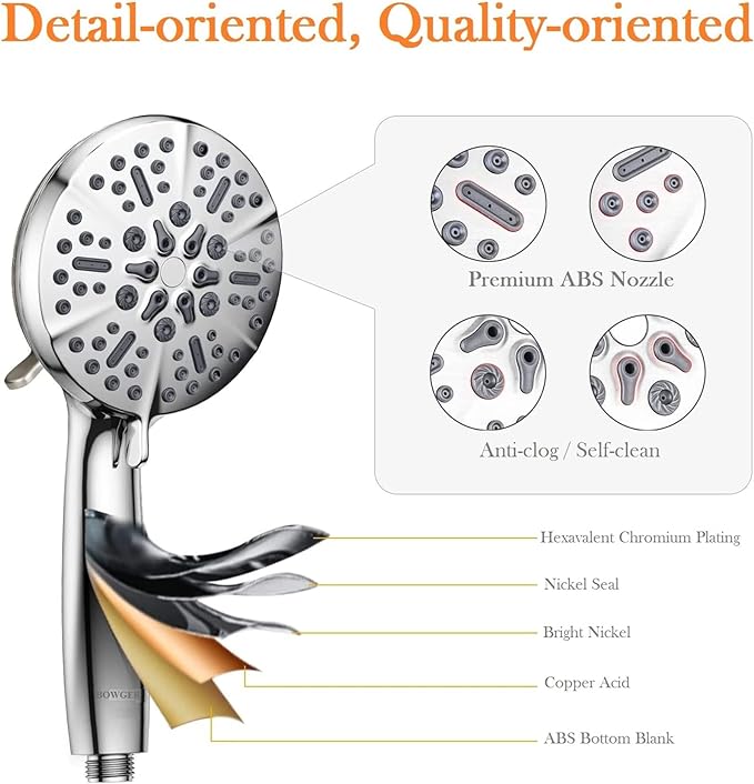 Shower Head with Handheld High Pressure-Full Body Coverage Powerful Rain Showerhead Extra 60" Long Hose and Adjustable Brass Joint Holder- The Perfect Detachable Heads for Bathroom Upgrade