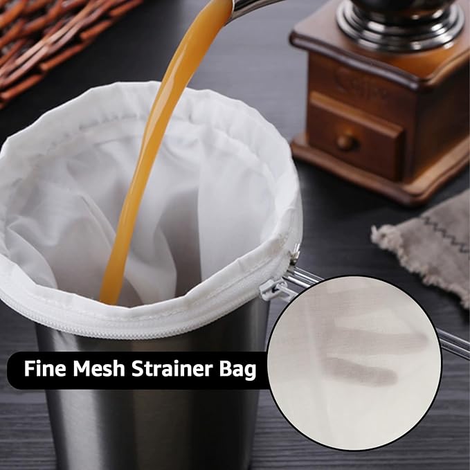 10Pcs Extra Fine Mesh Strainer Bags with Handle, Reusable Cheesecloth Bag, Kitchen Strainer Filter for NutMilk, Coffee, Milk, Tea, Juices and Fresh Cheese, Large, White