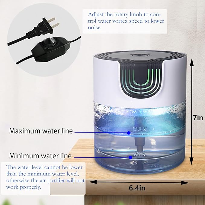 Air Purifier for Home, Office，Water Based Air Purifier ，Air Washer Humidifier ，Freshener for Smoke and Pet Odors，Essential Oil Aroma Diffuser with LED Night Light