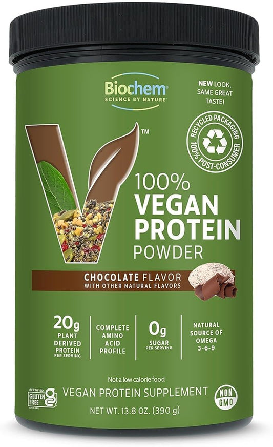Biochem Vegan Protein Powder – 20g Plant-Based Protein with Pea, Hemp & Cranberry – Chocolate Flavor – Keto Friendly, Certified Vegan, Gluten Free, Kosher – 13.6 oz