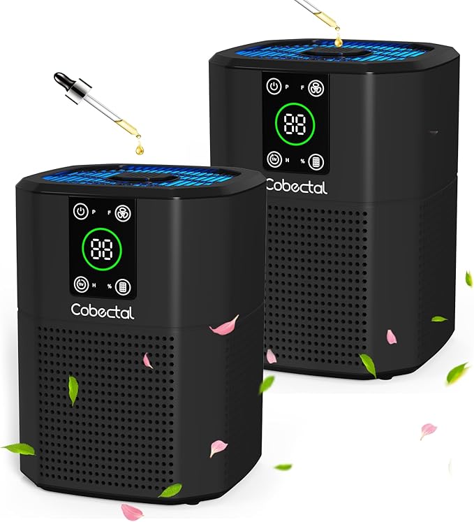 2 Pack Air Purifier for Bedroom Home, Cobectal Room Air Cleaner with 3-in-1 Filter, Aroma Function & Sleep Mode, Timer Setting, Desktop Small Air Purifier for Office, Dorm, Hotel, RVs (Black)
