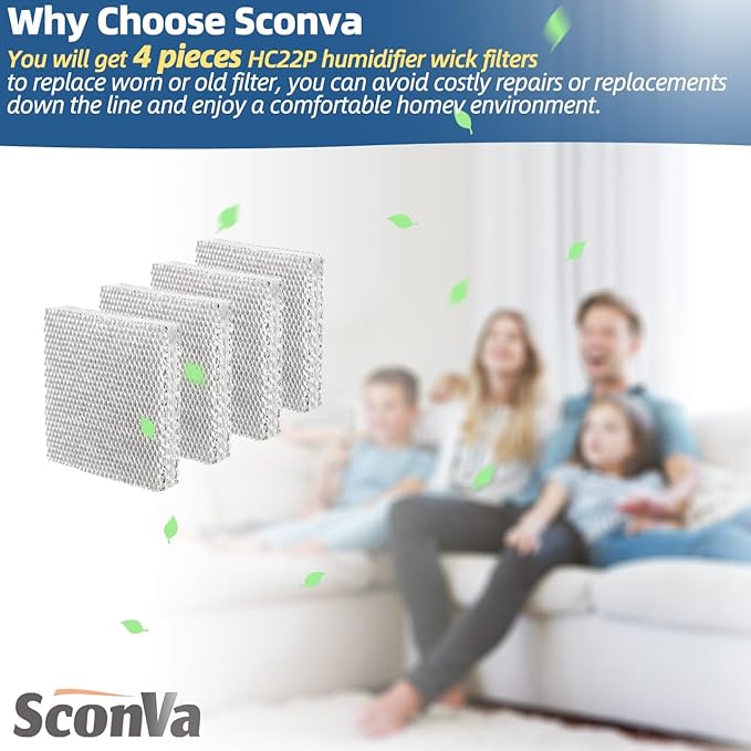 HC22P Humidifier Filter Pad Replacement Wicks Compatible with Honeywell HC22P1001, HC22E1003, HC22A1007, HE100, HE150, HE220, HE225, HE240 & Aprilaire 110 220 550 Water Panel (Pack of 4)