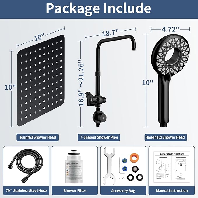 KAIYING Dual Shower Heads with Handheld Spray Combo, Magnetic Filtered Showerhead, Bathroom High Pressure Rainfall Shower Head and Handle Set with Filter for Hard Water, 79" Long Hose (Matte Black)