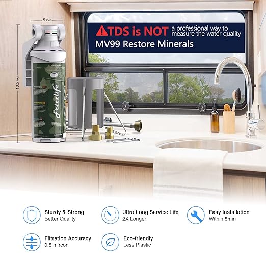 FRIZZLIFE RV Water Filter-NSF/ANSI 53&42 Certified Inline Hose Filter for RV-0.5 Micron High Water Pressure, Reduce Chlorine, Lead, Heavy Metals, Odors - for Marine, Camper, Garden, MV99