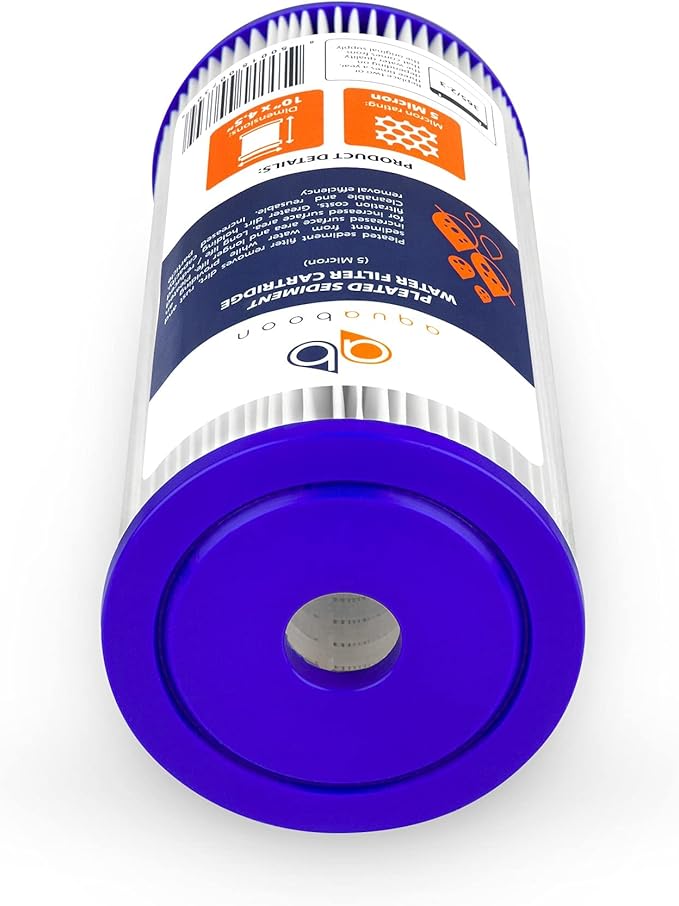 Aquaboon 5 Micron Pleated Sediment Water Filter 10 x 4.5 Cartridge - Whole House Water Filter Replacement - Whole House Water Filters Cartridges Compatible with Well Filters FXHSC, R50-BBSA, 2-Pack