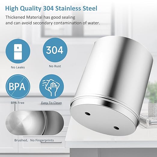 2.25G Ultra-Filtration Gravity Water Filter System，304 Stainless Steel Countertop System with 2 Carbon Filters and Stand ，NSF/ANSI 42 Certification，Reduce 99.9% Chlorine