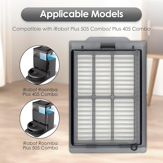 (6 Pack) Plus 405 Combo, Plus 505 Combo Replacement HEPA Filters for iRobot Roomba Plus 505 Combo robot, Plus 405 Combo, Plus 505, Plus 405, Vacuum Filters, Upright Filter, Canister Filter