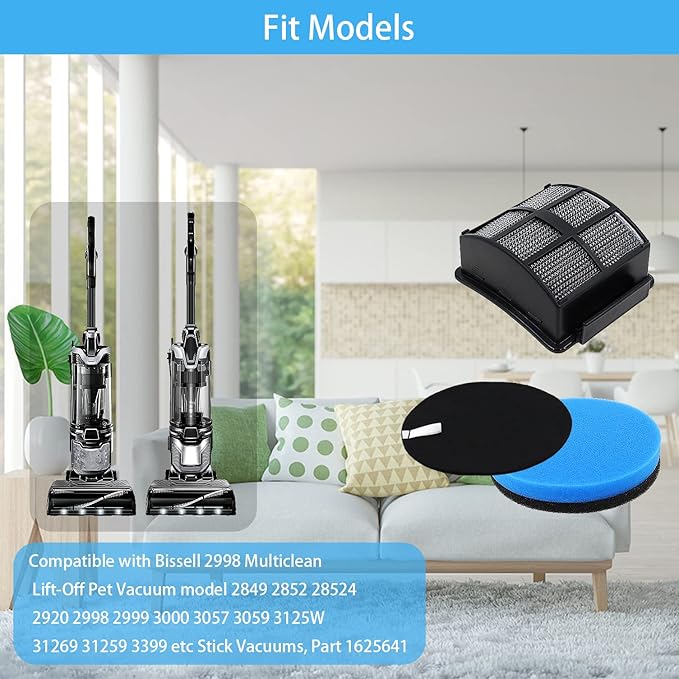 2998 Filter, Replacement Filter for Bissell 2998 MultiClean Lift-Off Pet Vacuum, Compatible with Bissell 2998 31259 31269 2999 2849 3000 3057 28492 3399 2852 3125W 28524 2920 3059 Vacuum, Part