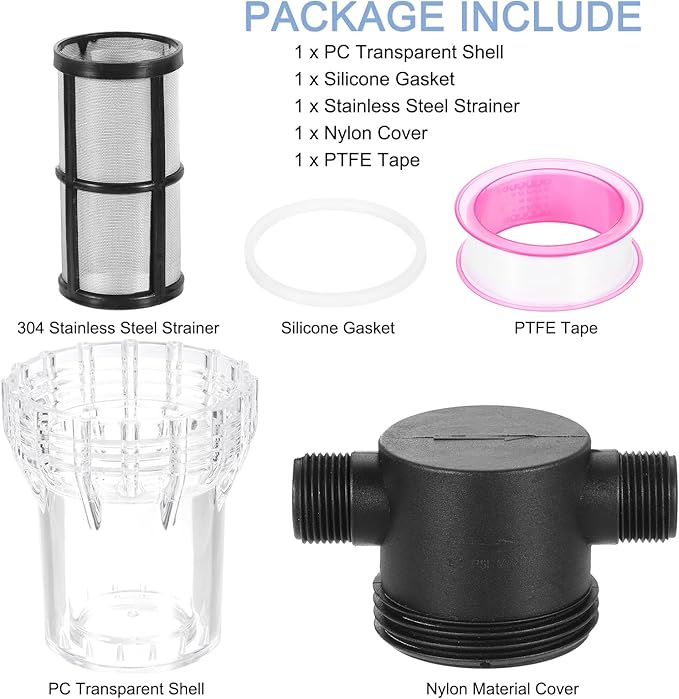 uxcell Pressure Washer Filter 3/4" NPT Female Thread, Inline Mesh Strainer Attachment, Stainless Steel Screen with Sealant Tape for Gardening Inlet Water (Size:100 Mesh)