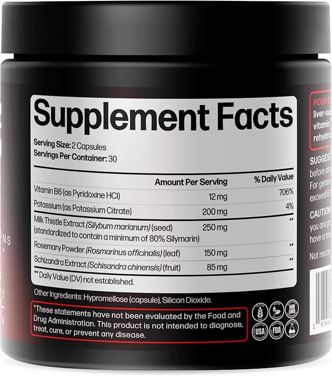 Life Happns Pour Decisions Liver Health Supplement with Milk Thistle, Vitamin B6, Electrolytes - Supports Hydration and Recovery, 60 Capsules