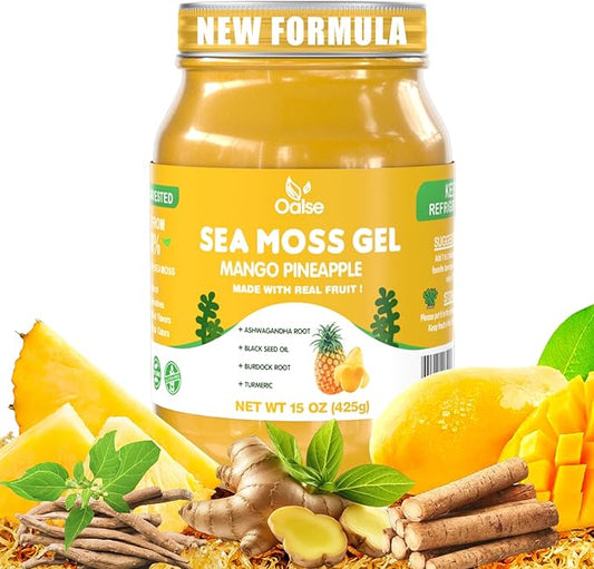 Wildcrafted Irish Sea Moss Gel - Natural Seamoss Gel with Ashwagandha Root, Burdock Root,Turmeric - Non-GMO, Gluten-Free, Vegan