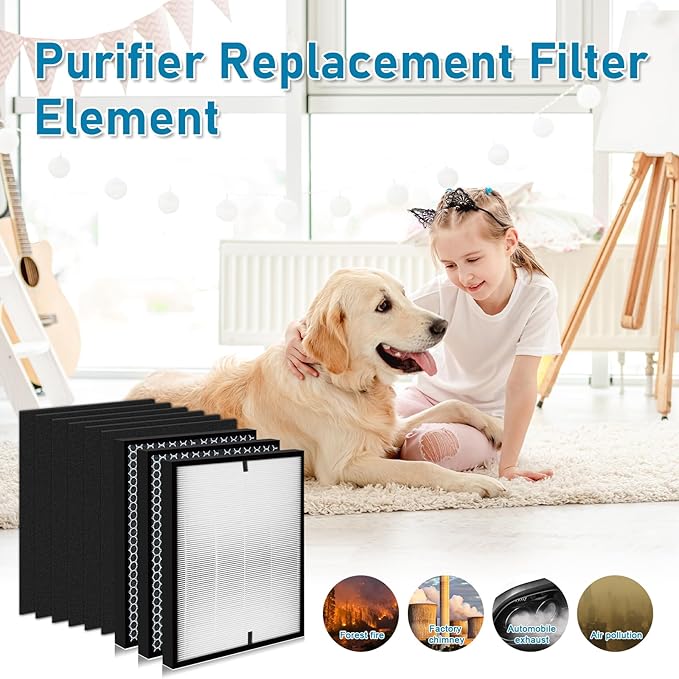 12-Pack HOHONI Replacement Filters Compatible 3000 Air Purifi-er, 3000,3000M, 3000Pro Air Purifi-er,2 air filter, 2 Activated Carbn and 8 Extra Carbn Pre-Filters