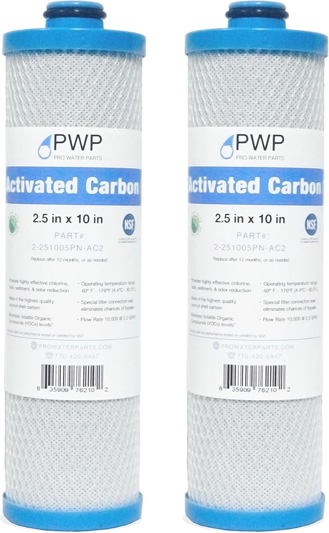 RV Water Filter Activated Carbon Block Push-Nipple Cartridge OEM 2.5 x 10" for RCS/FR1 Housing Replaces KW1 and FRE-10-BN (2)