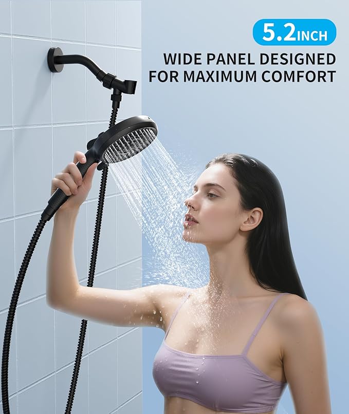Filtered Shower Head with Handheld, 10 Spray Mode High Pressure Shower Head with Filters, Shower Filter Head for Hard Water, Powerful Spray for Cleaning, 2 Replaceable Filters Included, Black
