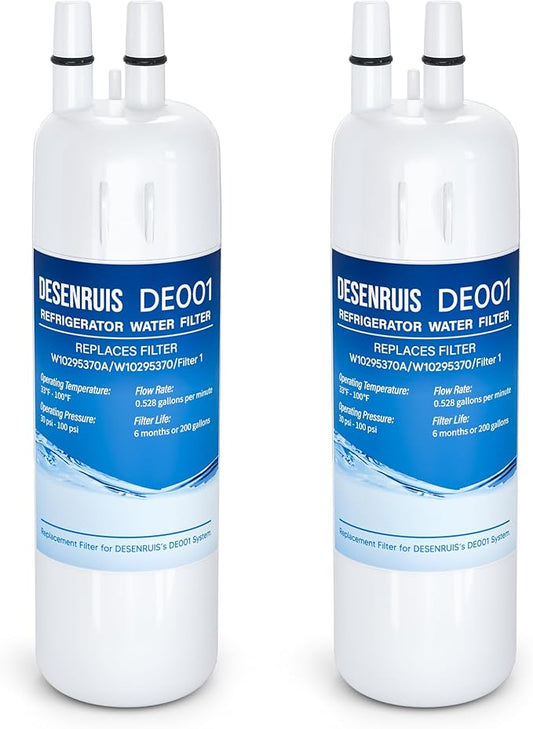 W10295370A Water Filter Replacement Compatible with W10295370, EDR1RXD1, Filter 1, WHR1RXD1, KAD1RXD1, P8RFWB2L, P8WB2L, P4RFWB, P5WB2L, Pack of 2, By DESENRUIS