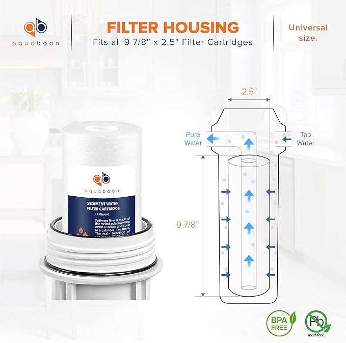 Aquaboon 1 Micron Whole House Sediment Filter 10 x 2.5 for RO & Well Water Filters Replacement Cartridges Compatible with AP110, WHKF-GD05, 6 Pack