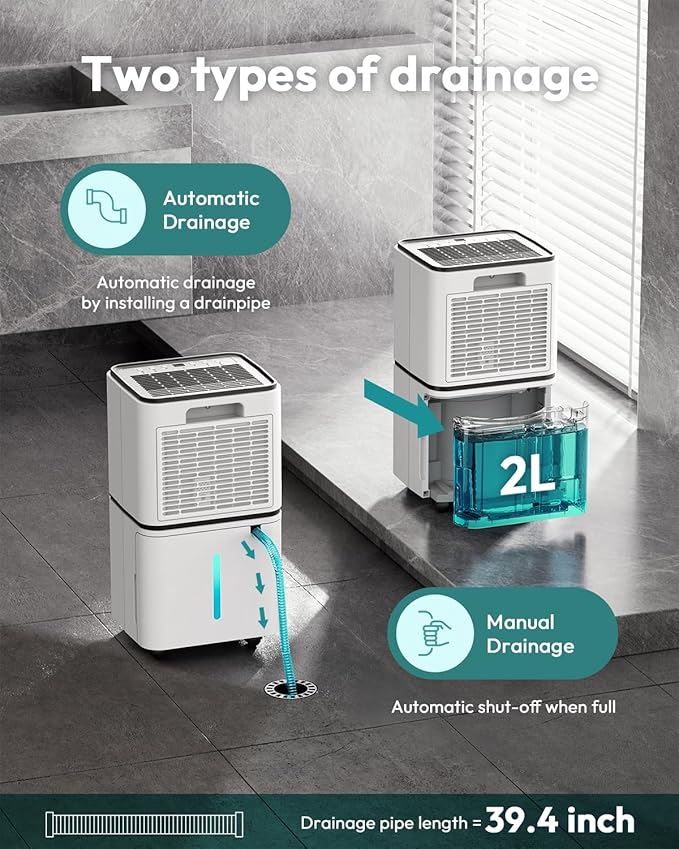 2000 Sq. Ft Dehumidifier for Home/Basement, 30 Pints 36 dB Dehumidifiers for Bedroom/Bathroom With Drain Hose LED Intelligent Humidity Light