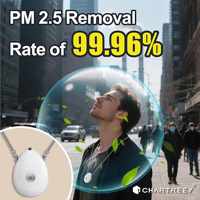 Personal Air Purifier, Chartreey® Wearable Air Purifier Necklace, True 199 million/cm³ Negative Ion, Portable Air Purifier Eliminates Dust, Pollen, Smoke for Outdoor, Travel(White)