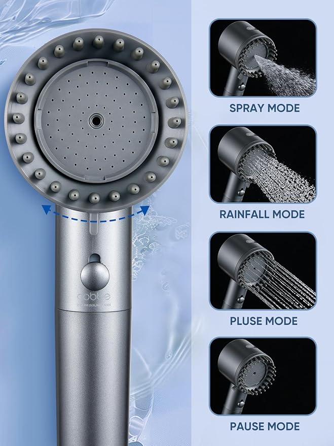 Cobbe Filtered Shower Head with Handheld, High Pressure 5-mode Showerhead with Filters, Built-in Power Wash for Hard Water - Remove Chlorine - Reduces Dry Itchy Skin, Gray