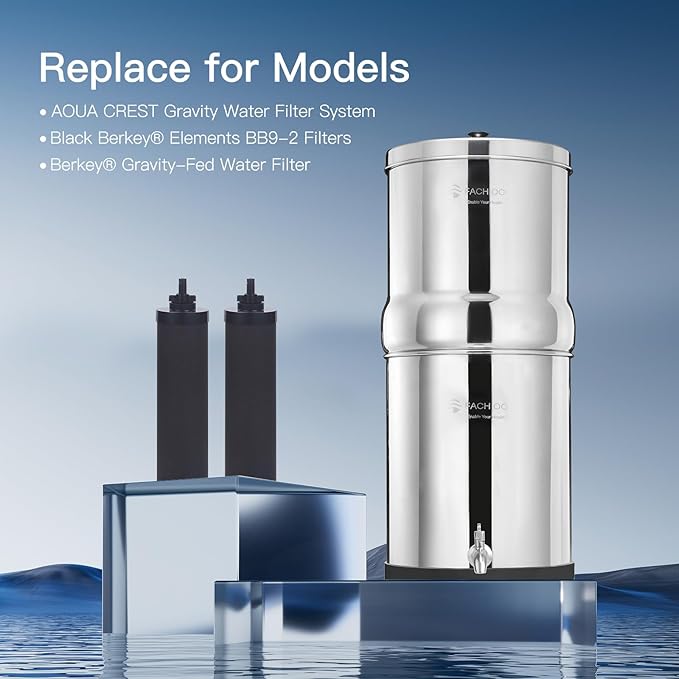 2-9BB Water Filters, Black 2-9BB Purification Elements Certified by NSF/ANSI 42, for Berkey 2-9BB Black Filters Replacement Compatible with Berkey Gravity Filtration System (Pack of 4), Large