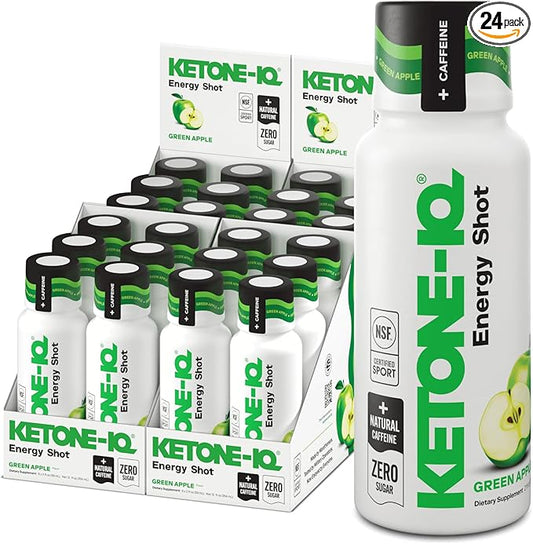 Exogenous Ketone Energy Shots with Caffeine - 24 Pack of Green Tea Caffeine Shots with 5g Bioidentical Ketones and B Vitamins - Fast Acting, On The Go Clean Energy Drink (Green Apple)