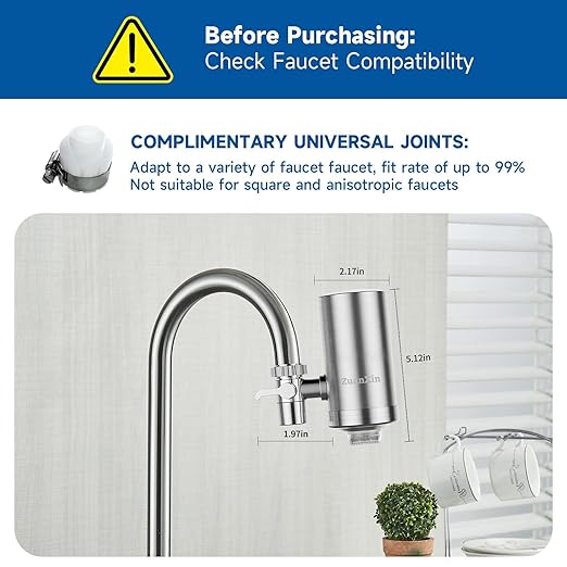 Stainless Steel Water Filter for Sink Faucet, Water Purifier for Kitchen Sink, Reduces PFAS, Lead, Chlorine & Microplastics, 350 Gallons Long-Lasting for Kitchen & Bathroom, 2 Filters