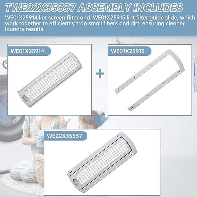 WE22X35337 Washer Dryer Lint Screen Cover Grid And Lint Filter Slide Guide Assembly,Compatible with GE&Hotpoint Dryer Replacement for WE01X25915 WE01X25914