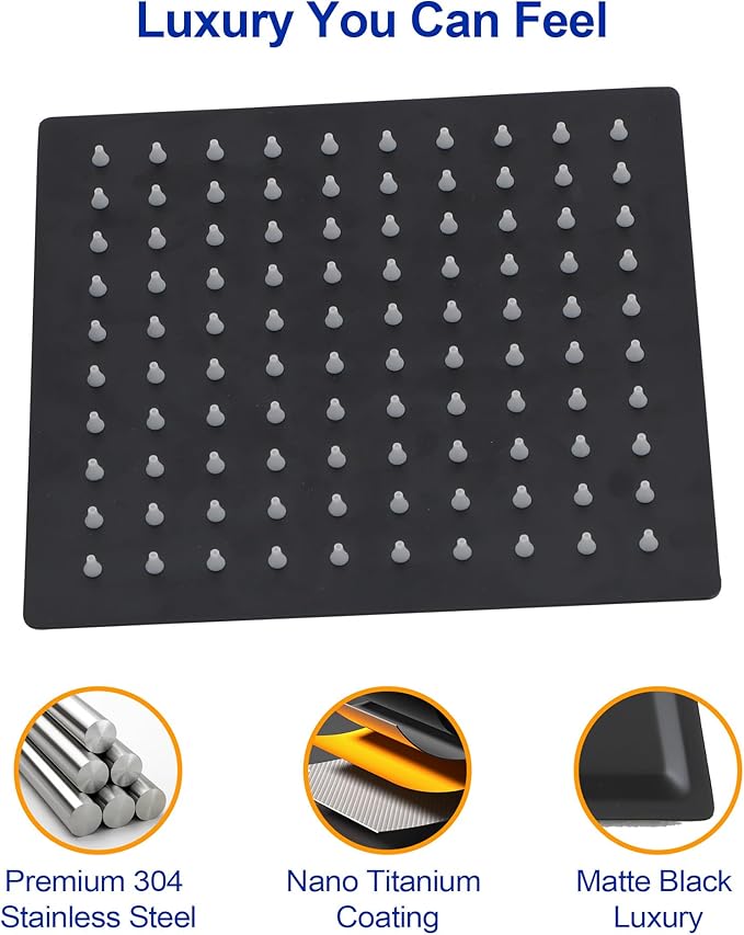 Dcolora Filtered Rain Shower Head – 10 Inch Matte Black 304 Stainless Steel with 16-Stage Water Filter, Nano Titanium Coating, Improves Skin & Hair – Filter Cartridge Included (Black, 8 Inch)