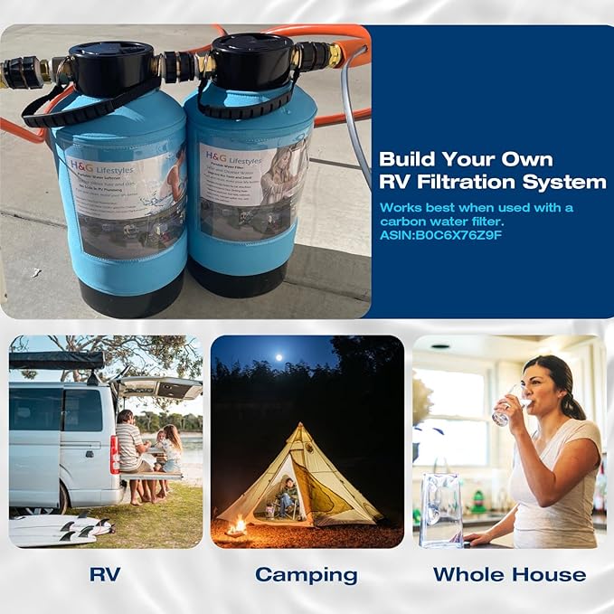 H&G Lifestyles RV Water Filter to Remove Iron from Well Water, RV Water Softener, Chlorine Heavy Metal Removal Improve Water Taste, Filtration System for RV Campers