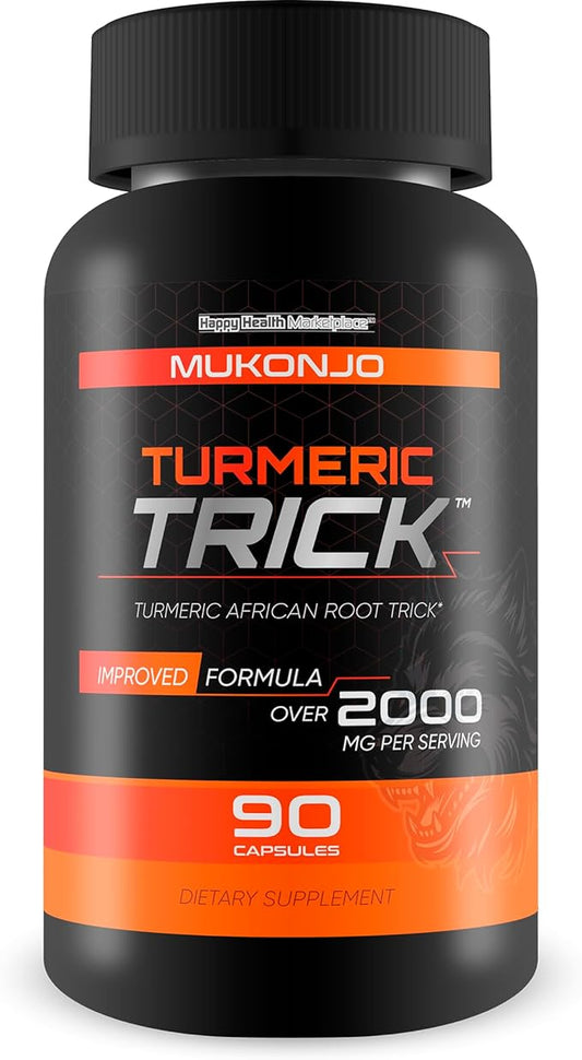 Mukonjo Turmeric Trick - with Vitamin D and Zinc for Men - Our Best Turmeric Curcumin Supplement for Men - Enriched with Black Pepper - Turmeric African Root Trick - Mens Health Vitamin D