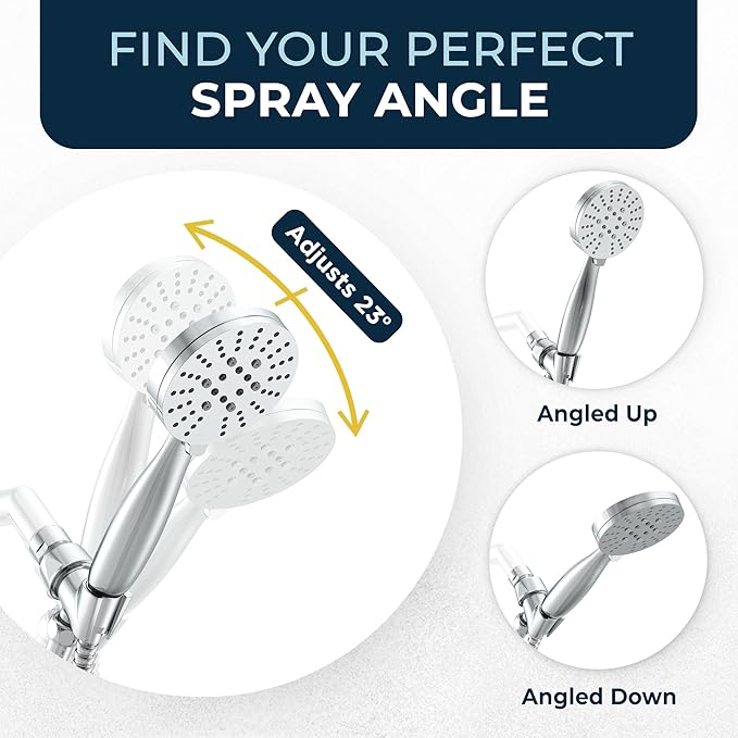 HammerHead Showers® Solid Metal 3-Spray Handheld Shower Head with Long Hose and Holder - CHROME - 2.5 GPM High Pressure Shower Head with Handheld Sprayer - WIDE, MASSAGE, and MIST Sprays