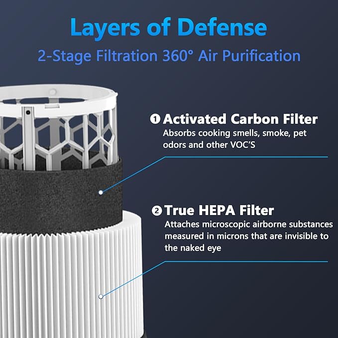 2 Pack Blue Pure 411 Filter Replacement Compatible with Blueair Blue Pure 411 Genuine, 411+, 411 Auto and MINI Air Purifiers, H13 True HEPA Filter, Particle and Activated Carbon by Funmit