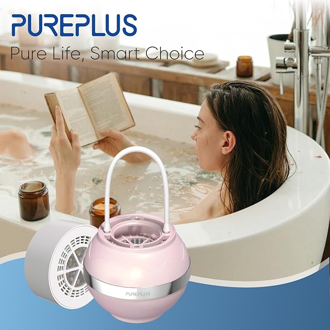 PUREPLUS Bathtub Bath Water Filter for Tub, 8 Stages Kinder Filter for Bathtub, 2500 Gallons Filtration, Removes Contaminants for Softer Skin and Hair, Reduces Chlorine & Heavy Metals, BPA Free, Pink