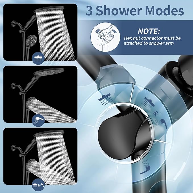 KAIYING Dual Shower Heads with Handheld Spray Combo, High Pressure Modern Rain Shower Head with 9-Mode Handheld Showerhead, Double Rainfall Shower Head with 79-Inch Stainless Steel Hose (Matte Black)