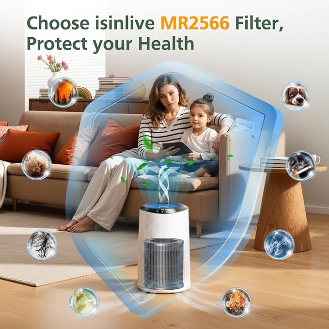 4 Pack MR2566 Filter Compatible with MORENTO MR2566 Air Purifier, 3-in-1 HEPA Activated Carbon Pre-Filter, Basic Version