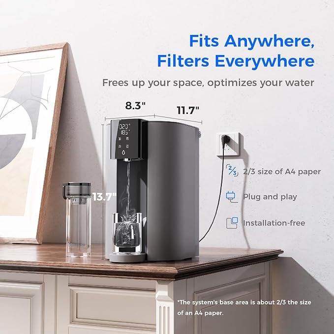 [ Instant Hot ] Waterdrop C1-G Countertop Reverse Osmosis System, NSF/ANSI 58&372 Certified, 6 Stage Hot RO Water Filter, No Installation Required, 3:1 Pure to Drain, Glass Bottle Included
