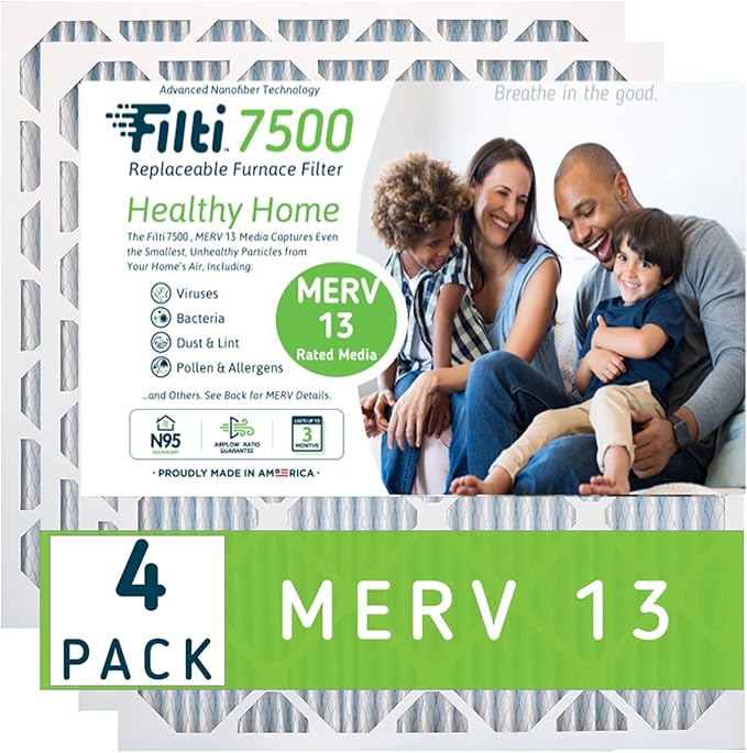 FILTI 20x25x1 Air Filter MERV 13 | Pleated Home Air Filter | HVAC AC Furnace Filter MADE IN USA (4 Pack)