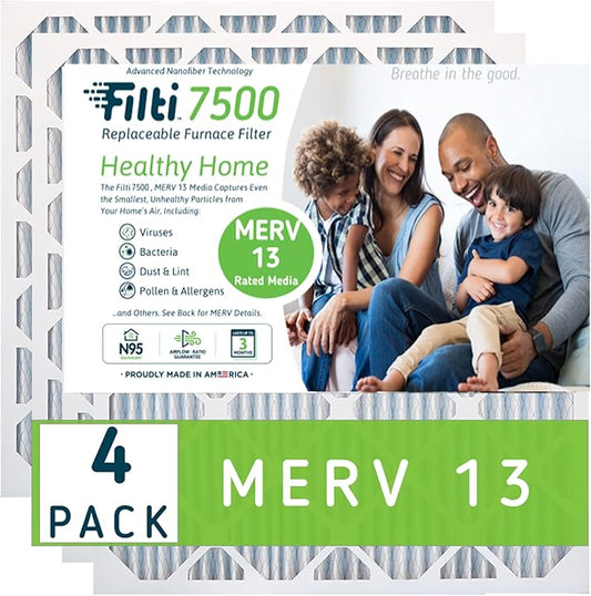 FILTI 20x25x1 Air Filter MERV 13 | Pleated Home Air Filter | HVAC AC Furnace Filter MADE IN USA (4 Pack)